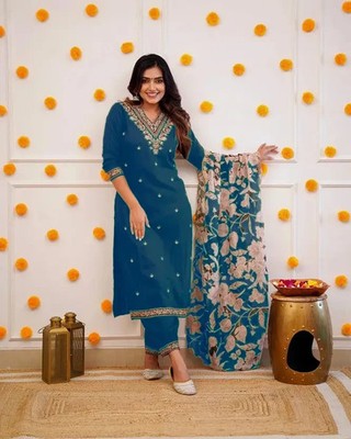 Kurti Indien Femme Bleu Et Or - Soie - Taille M - Neuf Avec étiquettes