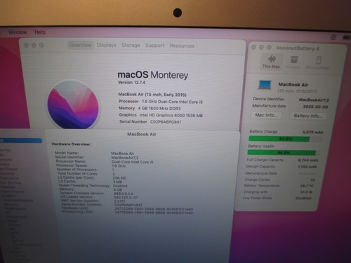  Apple MacBook Air 13" 2015 A1466 i5 1.6GHz 4GB RAM  128GB SSD Working Laptop - Picture 2 of 18