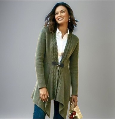 Soft Surroundings Delacroix Cardigan S Olive Open Waterfall Drape Toggle Cable