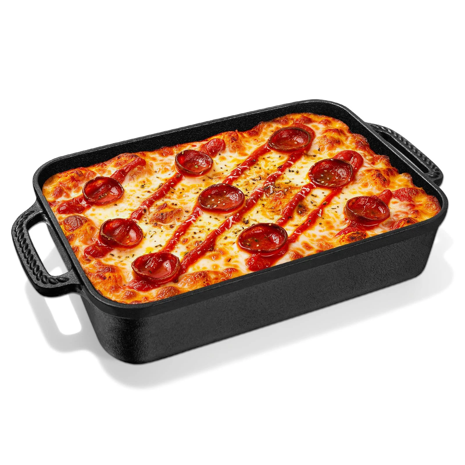 Detroit Pizza Pan - 9x13 Inch Pre-Seasoned Cast Iron - 2.4 Inch Deep - Perfect