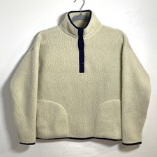 J.Crew Women's Vintage Fleece Polartec Sherpa Fleece Pullover Beige Blue Sz XXS