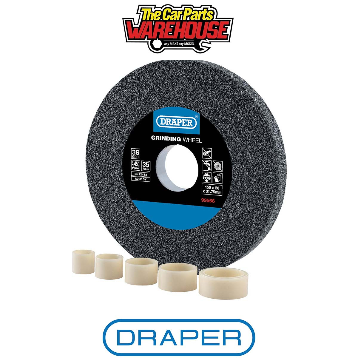 Draper 99566 Aluminium Oxide Bench Grinding Wheel 150 x 20mm 36 Grit