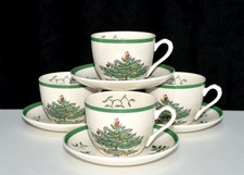 Spode Christmas Tree 4 CUPS 4 SAUCERS England, Excellent