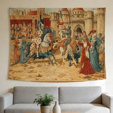 Renaissance Medieval Knights Castle Tapestry Vintage Wall Hanging Festival Decor