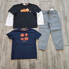 Janie and Jack Outfit Set Kids 5 Grey Black Navy Halloween Pumpkin Fall Festive