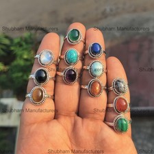 Handmade Multi Stone Oval Gemstone Ring 925 Sterling Silver Twisted Rope Design