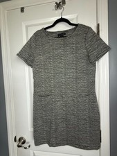 Tahari Black White Tweed Short Sleeve Shift Dress Womens Large Pockets Work