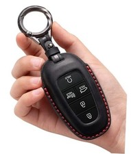 Leather Key Fob Cover Full Protection Compatible for Tucson Sonata Santa Black