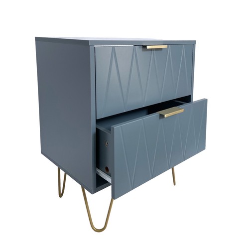 NEW Bedside Tables With 2 Drawer Gold Legs Side Table Bedroom Furniture Grey - Picture 2 of 10