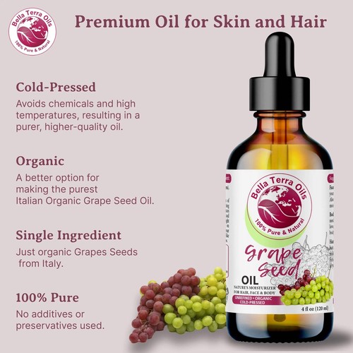 Organic Grape Seed Oil - 16oz | Premium Grade, Cold-Pressed Oil for Skin, Hair & - Picture 7 of 9