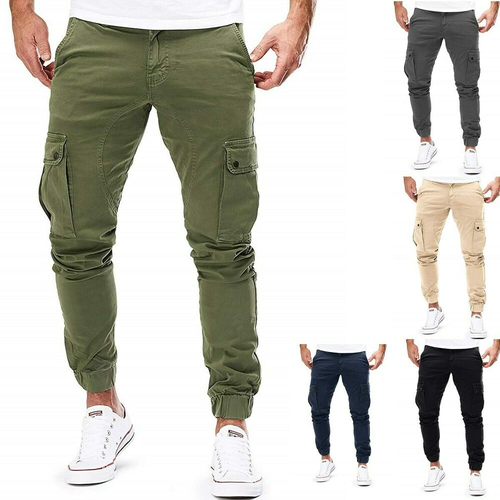Men Elasticity Pocket Joggers Trousers Sweatpants Work PencilPants Bottoms