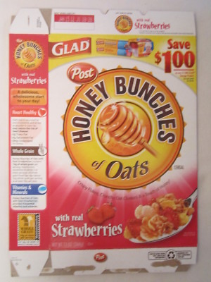 Empty POST Cereal Box HONEY BUNCHES OF OATS 2011 13 oz REAL STRAWBERRIES [G7C5m]