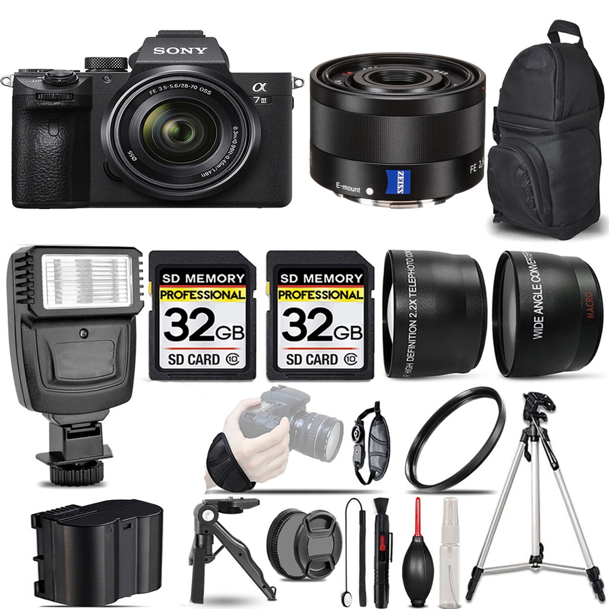 Sony a7 III Camera +28-70mm Lens +35mm f/2.8 ZA Lens +Flash +64GB+