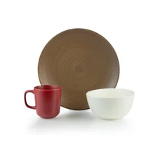 Everything Kitchens Deep Matte 12-Piece Dinnerware Set | Mocha, Ivory, Red