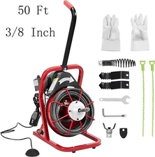 Professinal 50 Ft x 3/8 Inch Snake Drain Auger Cleaner Cleaning Machine Plumbing