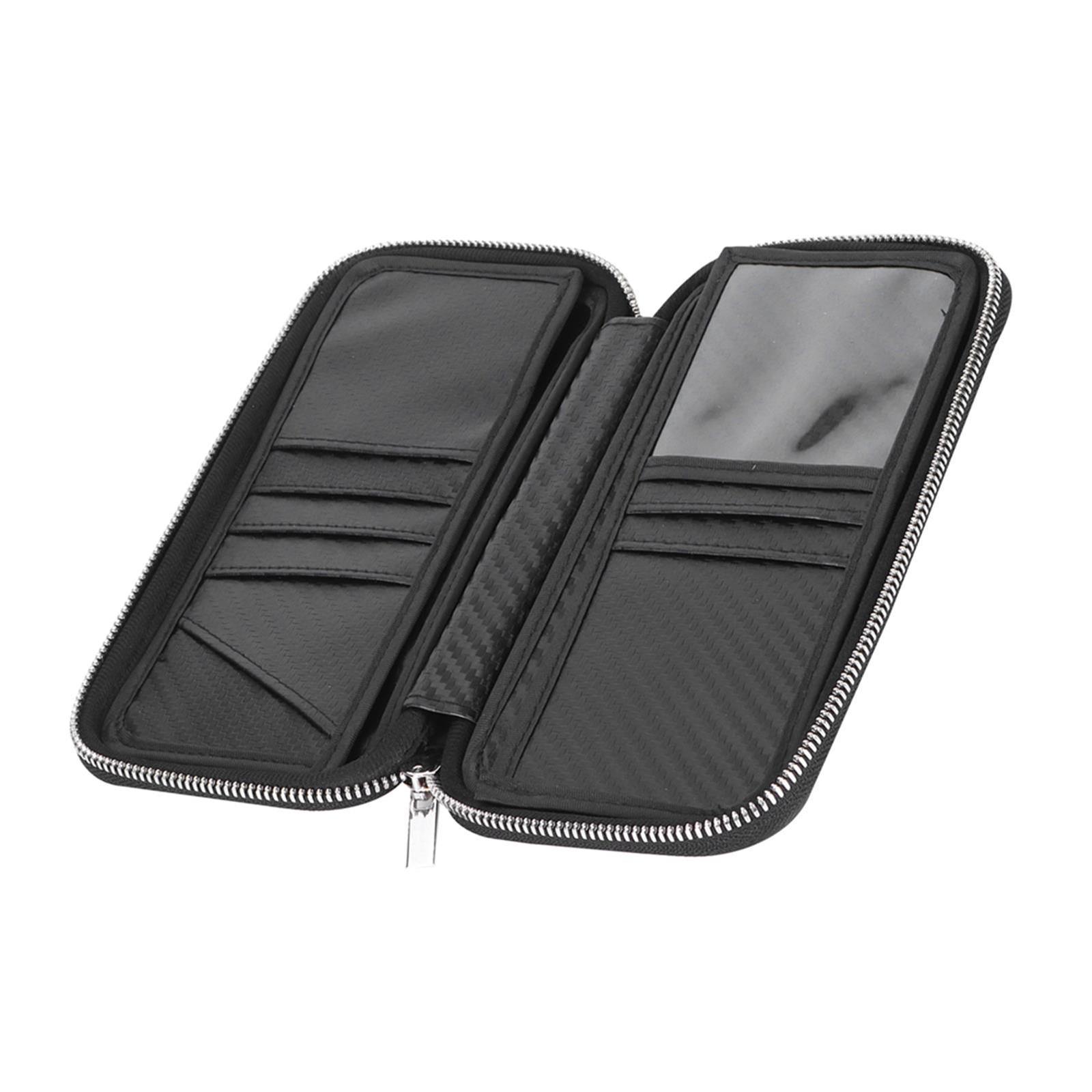 Slim Black Carbon Fiber Wallet with Zipper for Cards 21x11x3.5cm