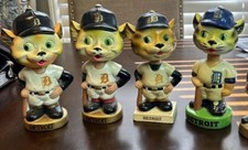4 Vintage Detroit Tigers Bobblehead White Square Base 1960’s Lions Not Incl