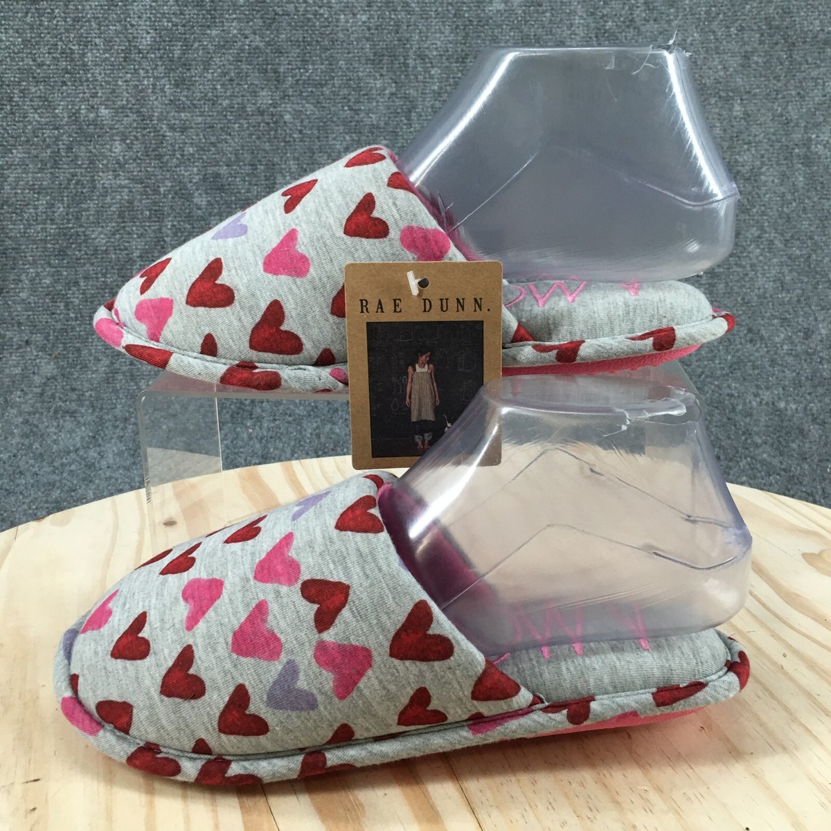 Rae Dunn Slippers Womens S Slip On Mules Multicolor Heart Print