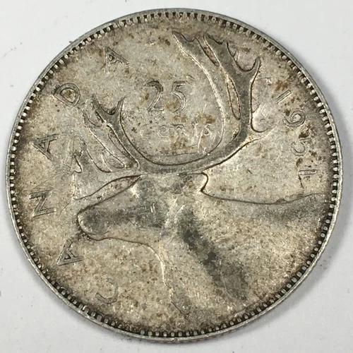 1951 Canada 25 Cents - George VI - Fine (F) KM#44 - 80% Silver - CA25C51F