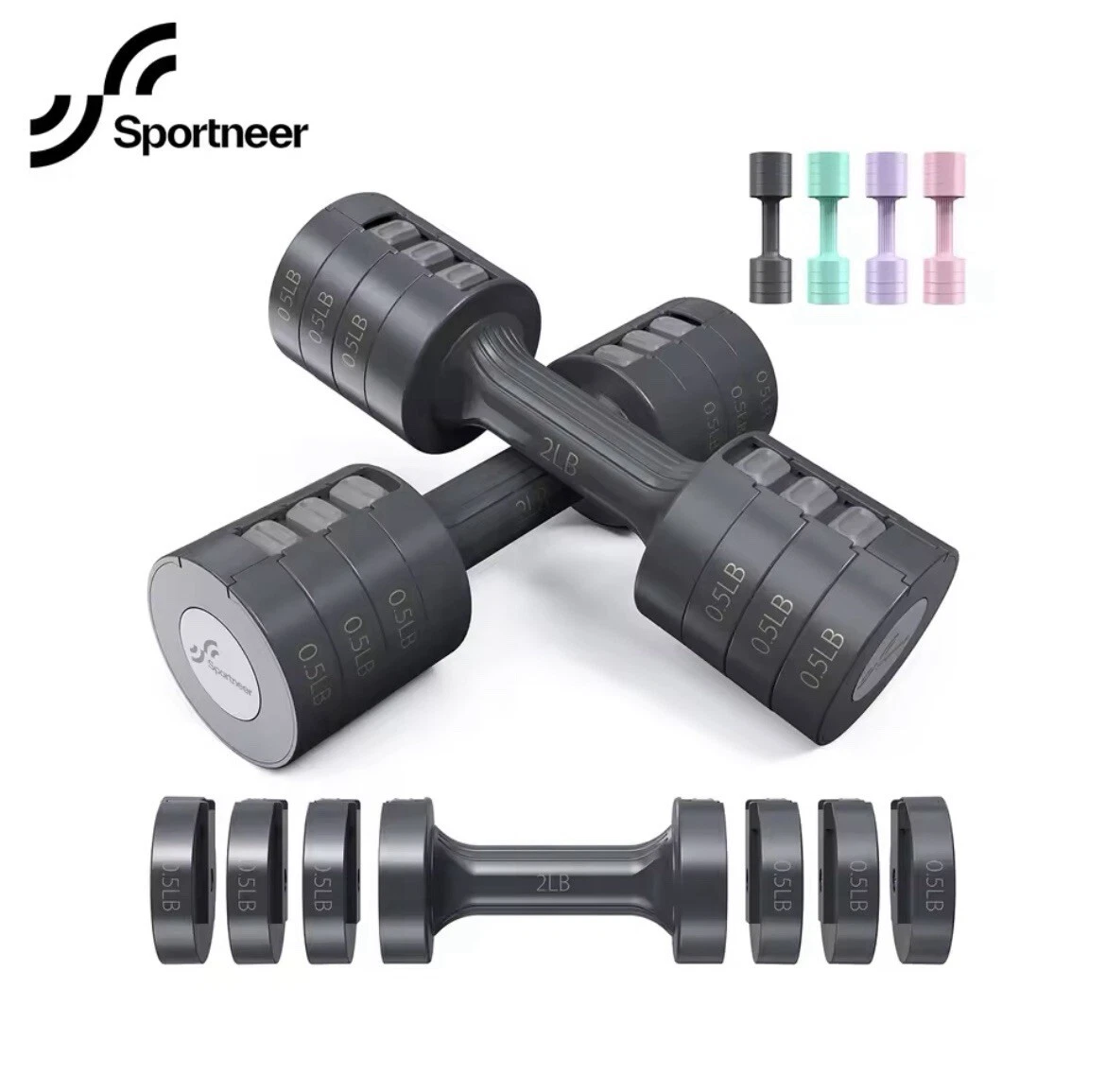 Adjustable Dumbbells Hand Weights Set: 4 In 1 Weight Each 2lb 3lb 4lb 5lb Fre...