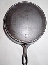 A++ Favorite Piqua No.9 THIN WALL W/Ring Cast Iron Skillet-Restored-Unmarked