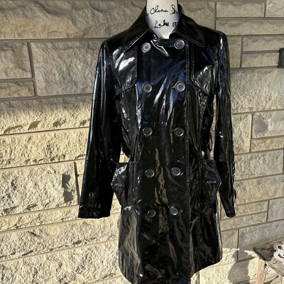 Preston & York Jacket Trench/Rain Coat Woman's M Black Polyurethane