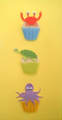 Papyrus 3D Sea Crab Turtle Octopus Cupcakes Birthday Greeting Card