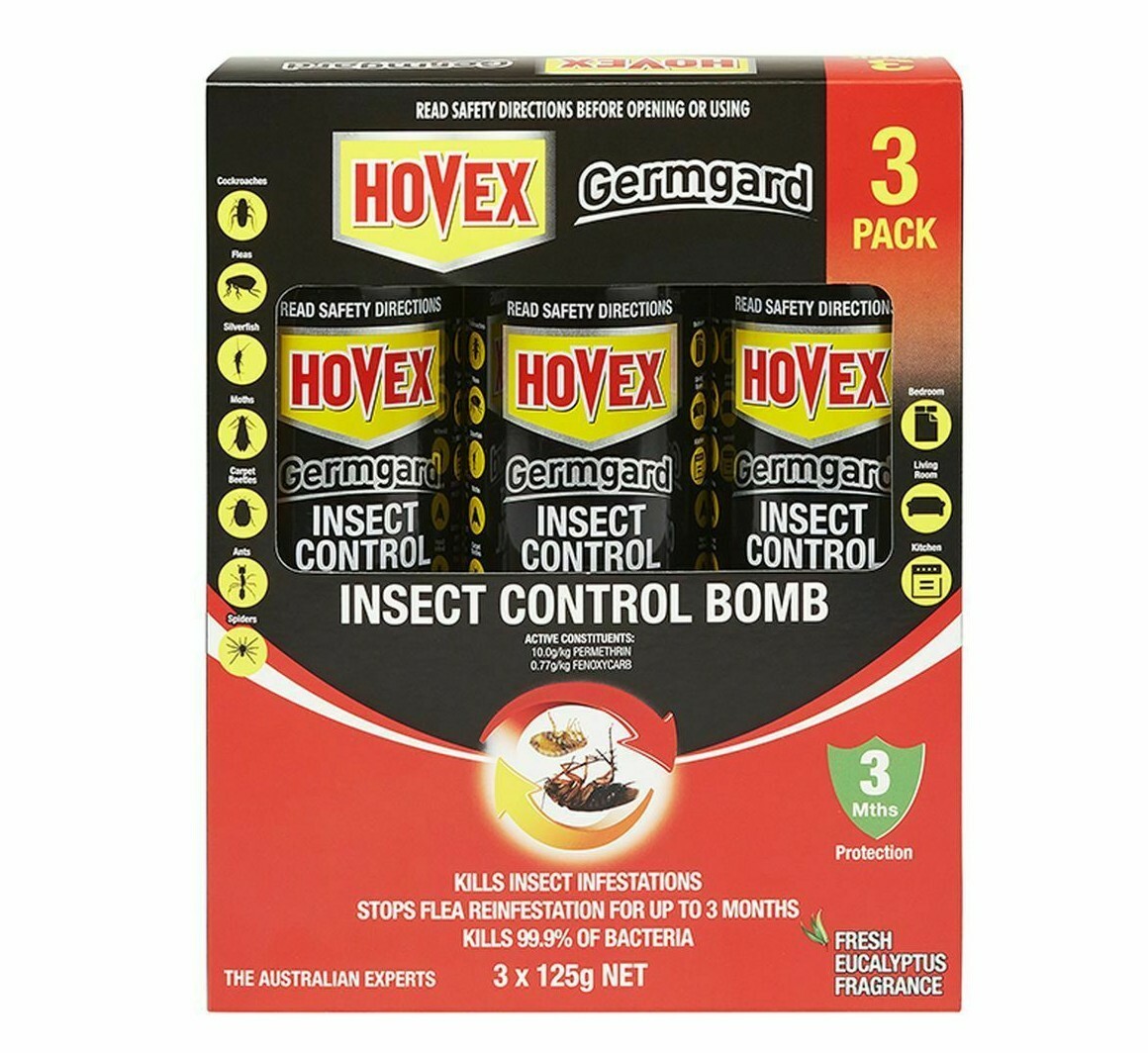3x Hovex Germgard Insecticide Bomb Bug Flea Moths Killer Pest Control