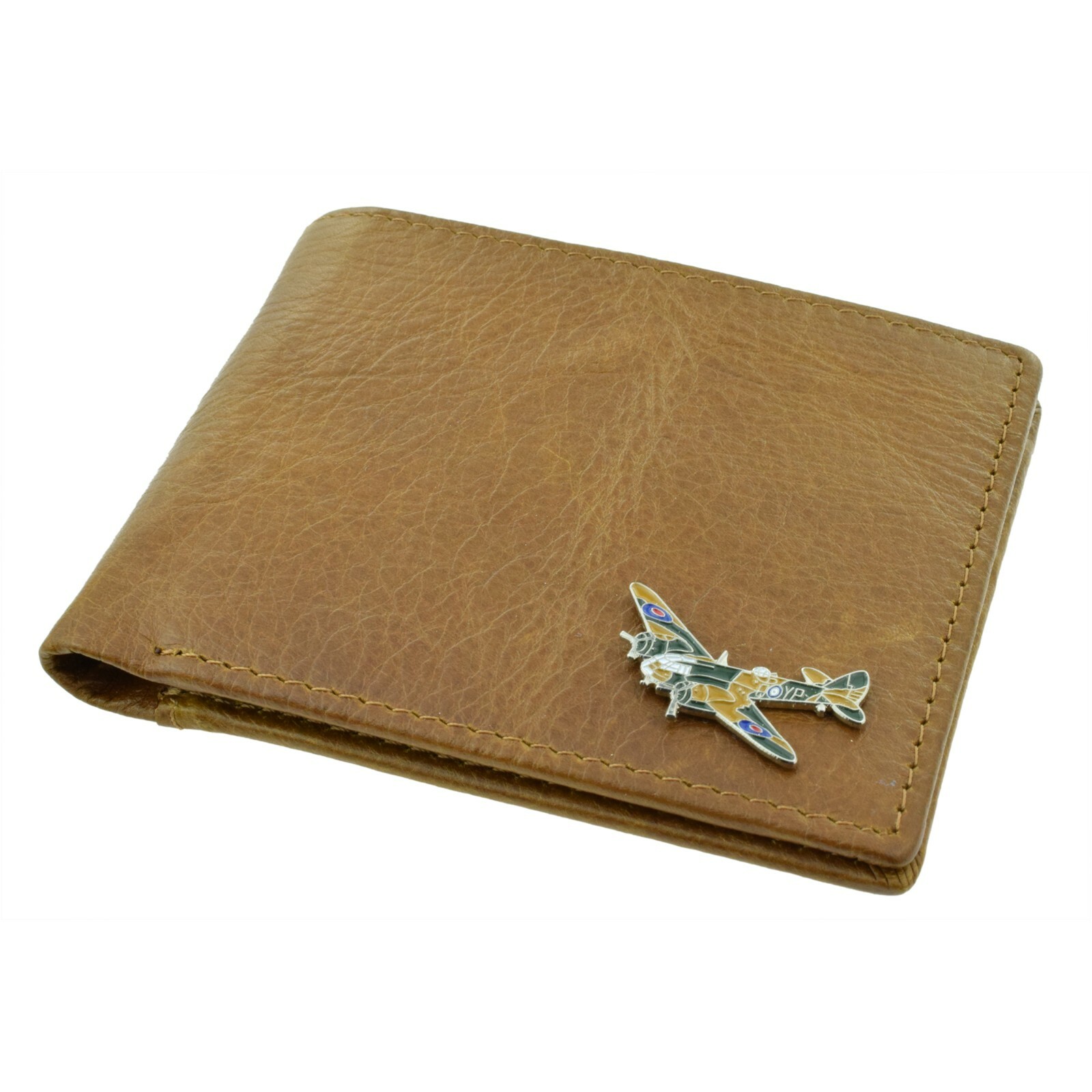 Classic Style Brown Leather Wallet with a Bristol Blenheim Bomber Emblem