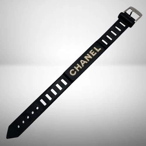 Bracciale CHANEL Logo Cintura Gomma 99P Nero Vintage 22cm Donna Giappone [U