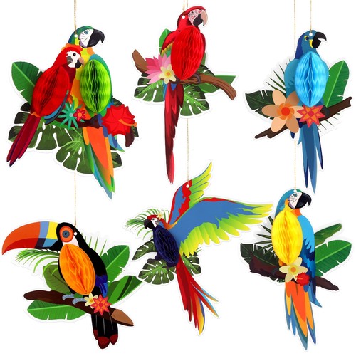 6x Tropical Birds Honeycomb Cutouts - Big, Pack of 6 | Jungle Theme Decorations