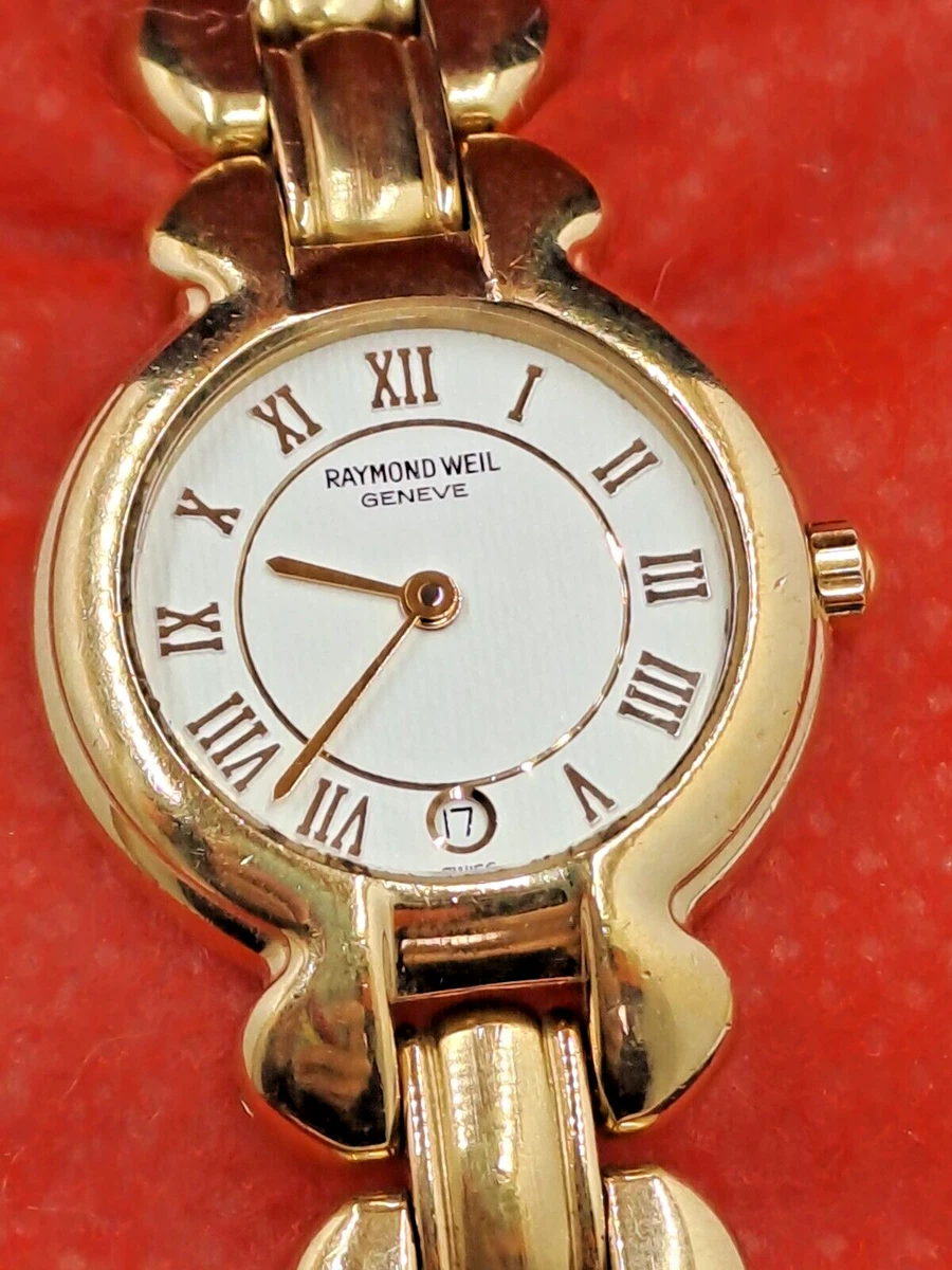 VTG RAYMOND WEIL GENEVE 5355 DATE GOLD ELECTROPLATED 10M QUARTZ