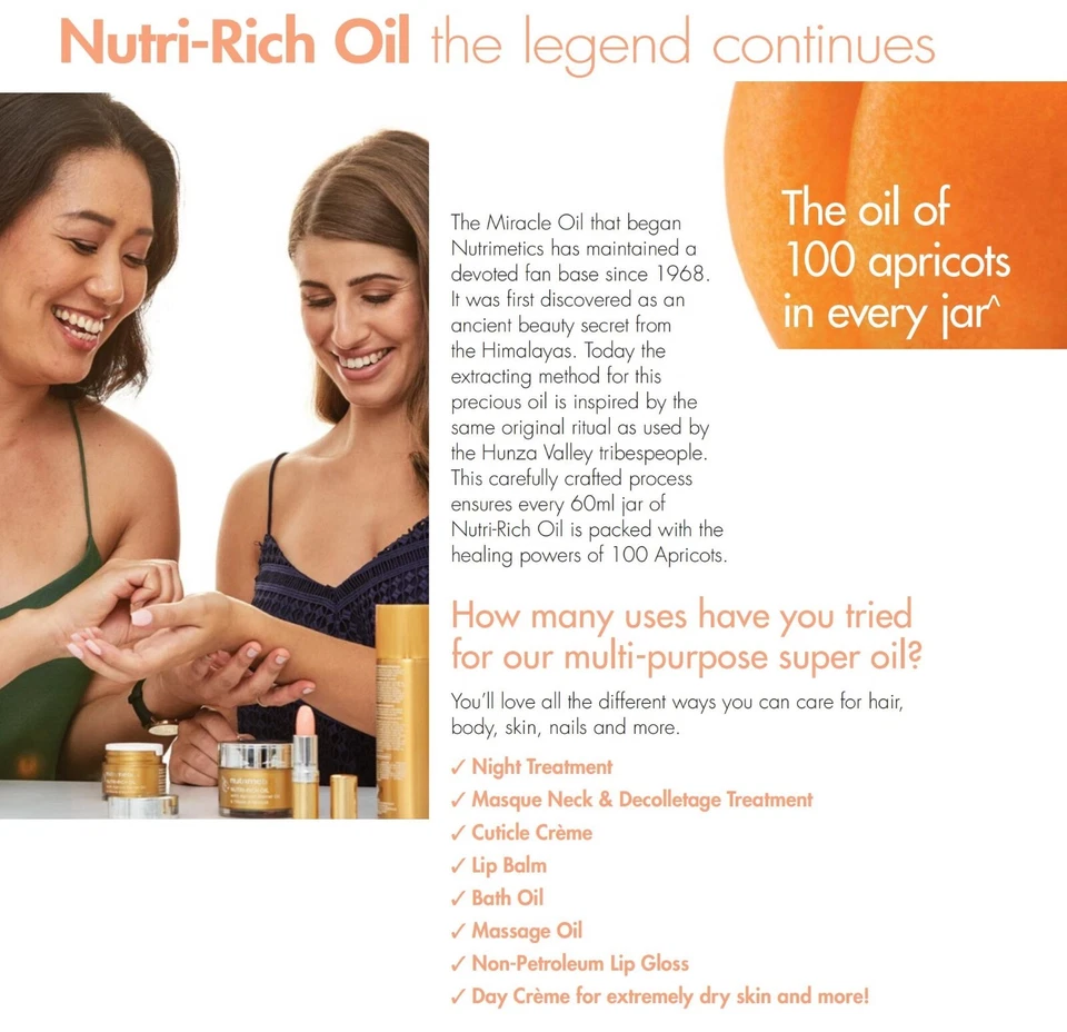 Nutrimetics Aceite Rico en Nutri 25 ml ENVÍO GRATUITO con Aceite de Semilla de Albaricoque Nuevo Foto 3 de 4