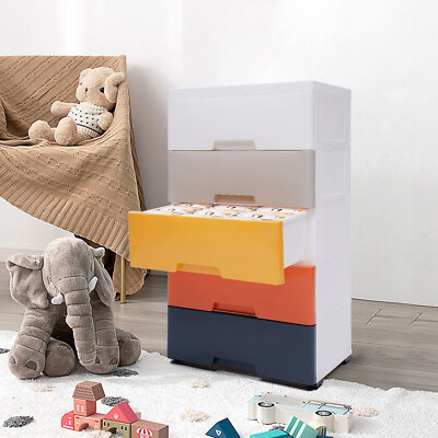 5 Drawers Dresser Clothes Storage Cabinet Bedroom Plastic Chest Closet Organizer
