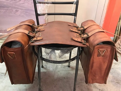 Saddlebags Motorcycle 2 x Side Brown Leather Pouch Saddle Panniers 2 Bags New - Picture 5 of 11