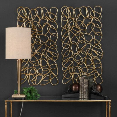 TWO XXL 38'' MODERN ABSTRACT HAND FORGED IRON WALL ART PANELS UTTERMOST 04124