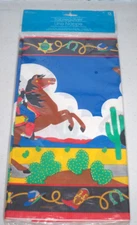 Cowboy Western Table Cloth Cover Paper Vintage Amscan Inc 54" x 102" Horse Boots