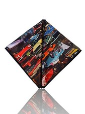 New 11.7" X 11.7" Silky Polyester Pocket Square, Multicolor Vintage Cars Themed.