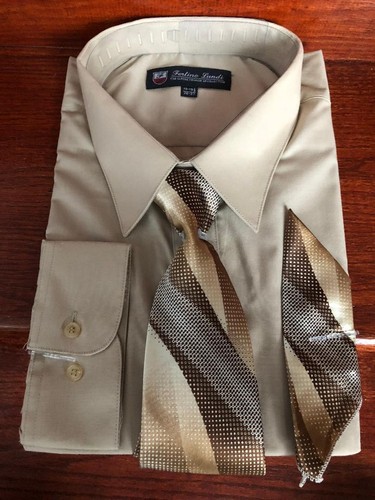 Men's Dress Shirt with Matching Tie And Handkerchief Set 8 Colors Size 15~20 - Picture 7 of 14