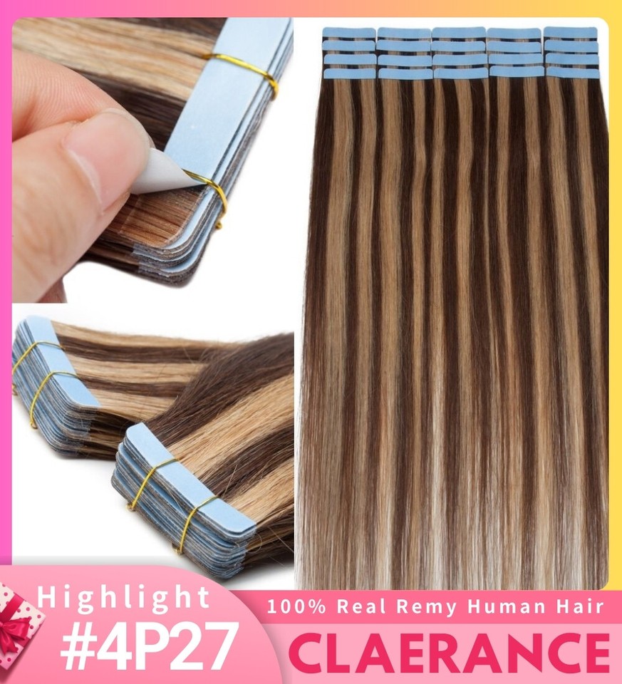 60PCS-150G Remy Human Hair Tape In Extensions 100% Real Thick Ombre ...