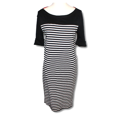 ralph lauren black and white striped dress LAUREN RALPH LAUREN Womens Black & White Striped Day Polyester Dress L –  Loopi