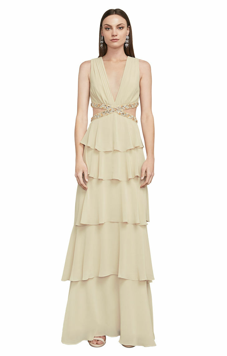 ★セール♪★BCBGMAXAZRIA フリルイブニングドレス★ NWT BCBG MAX AZRIA $448 CHAMPAGNE BEADED CUT OUT THASSIA