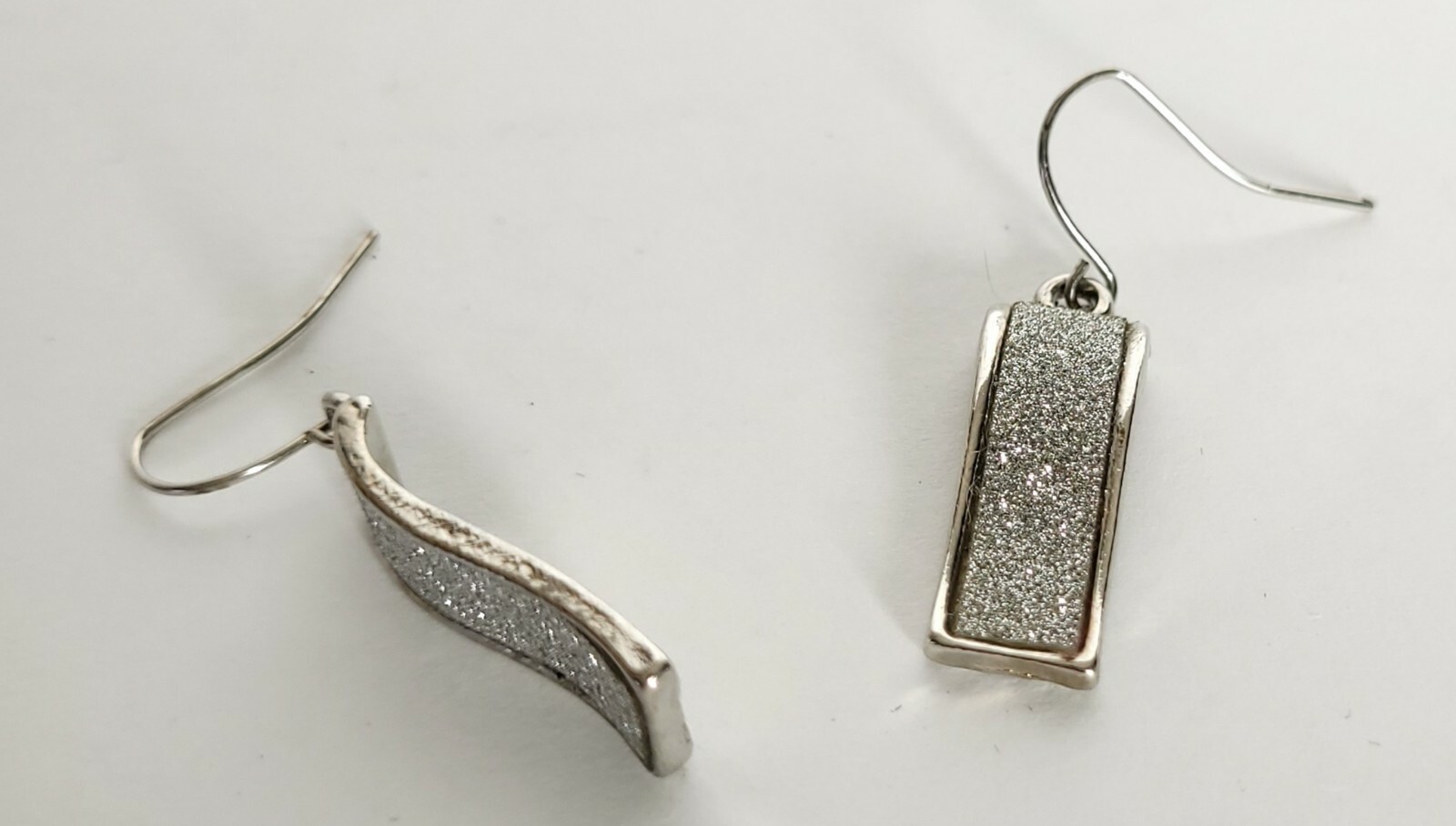 Silver Tone Rectangle Crystal Scrub Waved Dangle … - image 5
