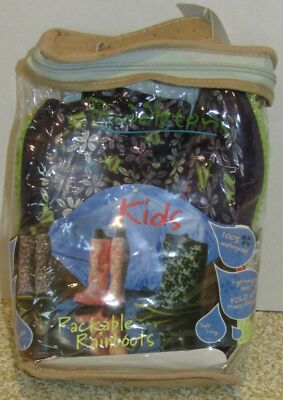 Girls Puddletons Purple with Flowers & Frogs Packable Rain Boots 13