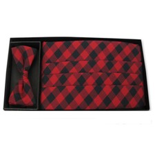Men's Country Plaid Bow Tie and Cummerbund Set