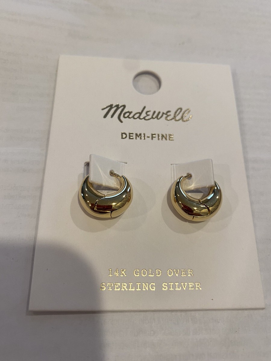 Madewell Gold Demi-Fine Puffy Small Huggie Hoop Earrings Sterling Silver  NWT $78