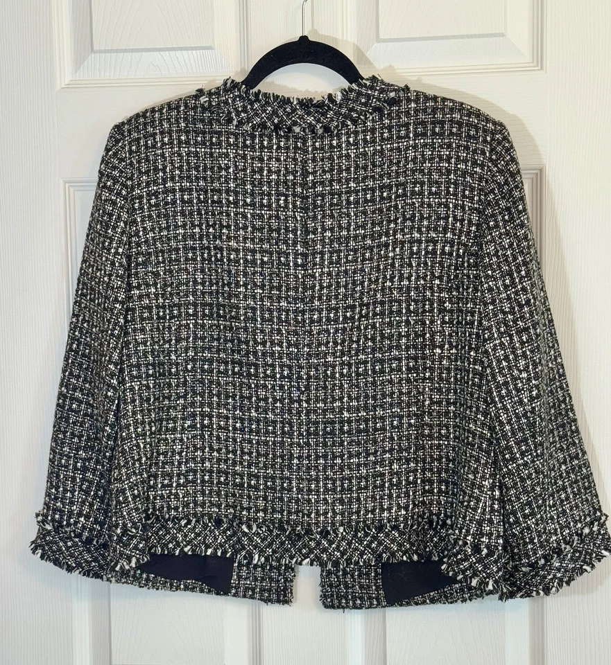 Blazer Ellen Tracy Negro Blanco Plata Metálico Tweed Chic Grande Precio de venta sugerido por el fabricante $179 Foto 2 de 4