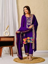 Exclusive Heavy Chinnon Silk Purple Salwar Kameez With Dupatta For Party Wear
