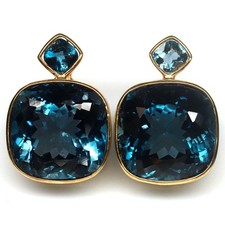 925 Sterlingsilber 16 x 16 Mm London Blau Topas (44,0 Ct) Ohrringe 18K Gold