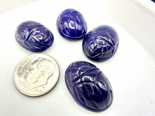 4 Pcs Vintage Dark Navy Glass Scarabs Bugs 15x20mm Cabochons Jewelry Findings - product listing photo